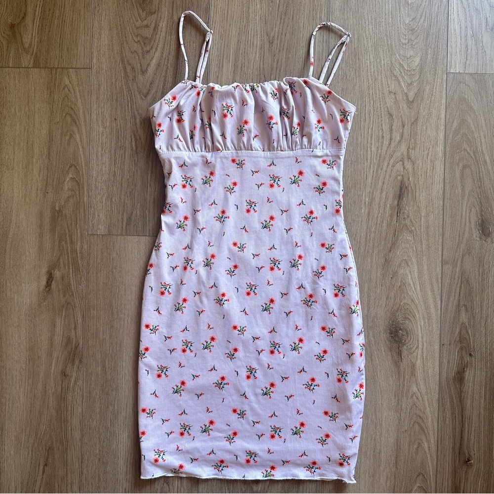 Princess Polly Penney Dress Pink Mini Floral Bodycon Ruched US Sz 4 Cottagecore